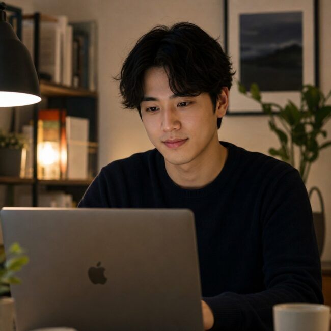 A,Person,Calmly,Looking,At,A,Phone,Or,Laptop,Screen